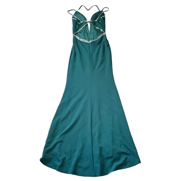 NWT Glow Emerald Green and Silver Bead Illusion Mermaid Gown sz 6 - Picture 6 of 16